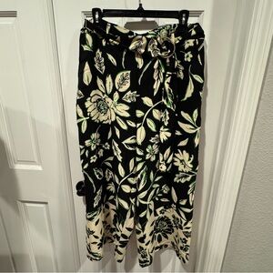 Eliane Rose Wide Leg Floral Belted‎ Ankle Pants XL | Black Beige Green Print